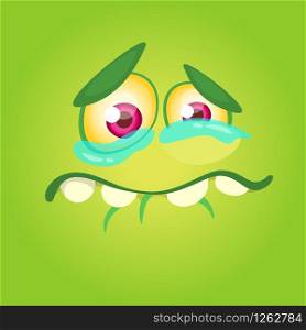 Cartoon monster face isolated . Vector Halloween happy monster square avatar. Funny monster mask