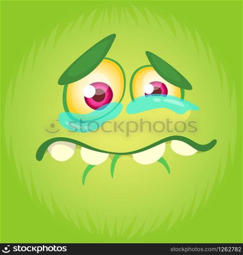 Cartoon monster face. Vector Halloween cute monster square avatar. Funny monster mask