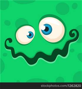 Cartoon monster face. Vector Halloween green monster avatar