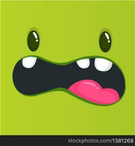 Cartoon monster face. Vector Halloween green monster avatar with open mouth
