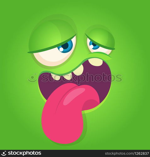 Cartoon monster face. Vector Halloween green tired cool monster avatar. Great for print