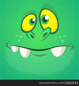 Cartoon monster face. Vector Halloween green zombie monster avatar