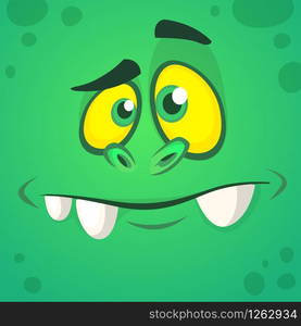 Cartoon monster face. Vector Halloween green zombie monster avatar