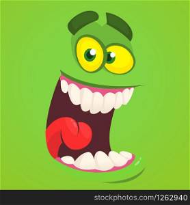 Cartoon monster face. Vector Halloween green zombie monster avatar. Design for print, children book, party decoration