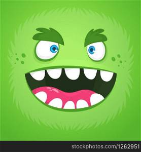 Cartoon monster face. Vector Halloween green zombie monster avatar square