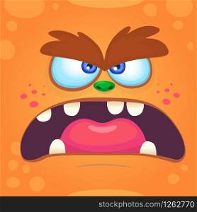 Cartoon monster face. Vector Halloween orange mad angry monster