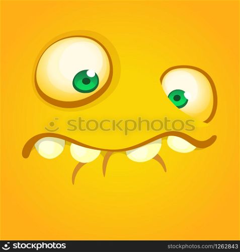 Cartoon monster face. Vector Halloween orange monster square avatar