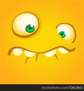 Cartoon monster face. Vector Halloween orange monster square avatar