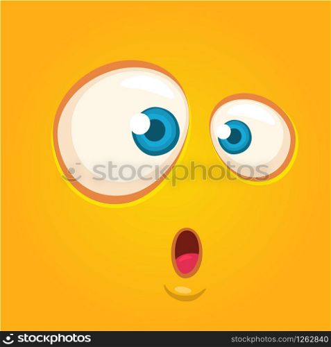 Cartoon monster face. Vector Halloween orange shocked monster square avatar