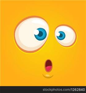 Cartoon monster face. Vector Halloween orange shocked monster square avatar