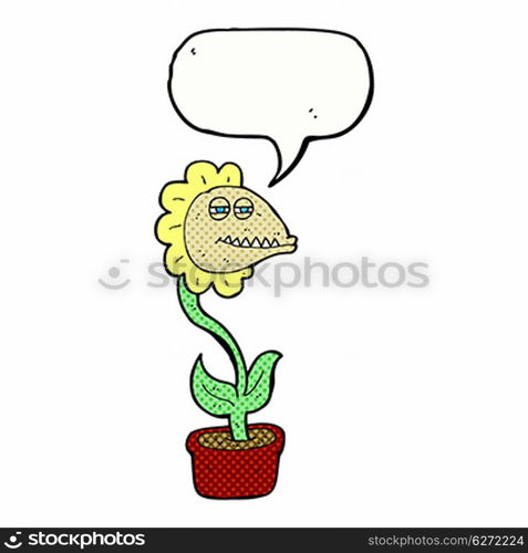 cartoon monster flower with speech bubble