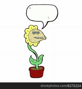 cartoon monster flower with speech bubble