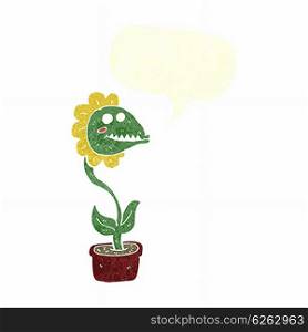cartoon monster plant with speech bubble