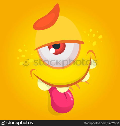 Cartoon monster. Vector Halloween orange tired cool monster avatar with one eye. Great for print