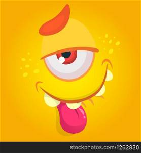 Cartoon monster. Vector Halloween orange tired cool monster avatar with one eye. Great for print