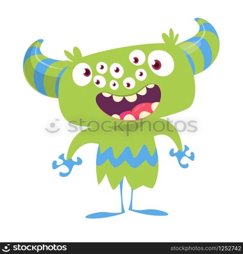 Cartoon monster with many eyes. Vector illustration isolated on white. Big set of Halloween characters