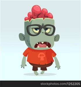 Cartoon monster zombie scientist wearing funny. Vector illustration isolated