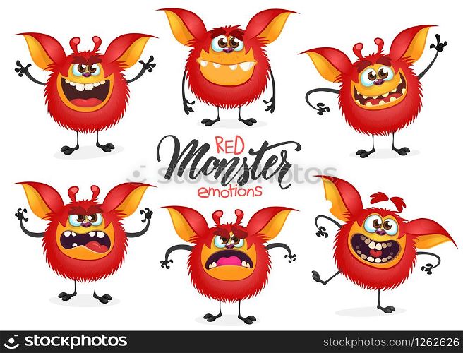 Cartoon Monsters collection. Vector set of cartoon monsters isolated. Design for print, party decoration, t-shirt, illustration, logo, emblem or sticker