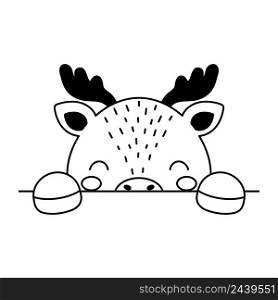 Cartoon moose face in Scandinavian style. Cute animal for kids t-shirts, wear, nursery decoration, greeting cards, invitations, poster, house interior. Vector stock illustration