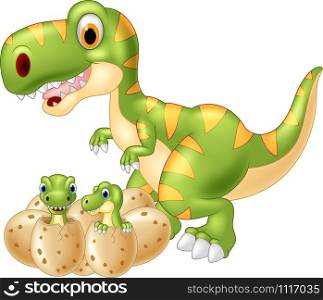 Cartoon Mother and baby dinosaur hatching