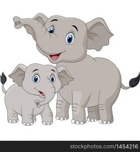 Cartoon Mother and baby elephant