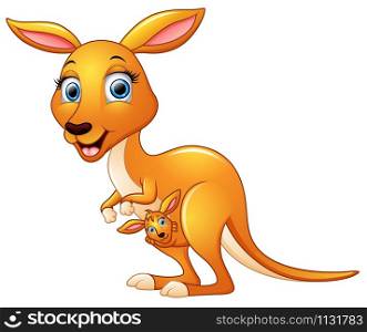 Cartoon mother kangaroo and her baby