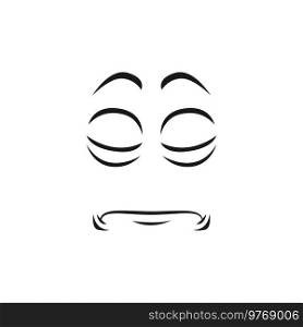 Cartoon mournful or sad face, vector unhappy emoji. Upset negative feelings, pained facial expression with tightly closed mouth and eyes. Comic character sadness emotion isolated on white background. Cartoon mournful or sad face, vector unhappy emoji