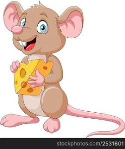 Cartoon mouse holding slice of cheese