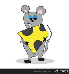 Cartoon mouse with cheese. Mouse animal, mouse isolated, vector illustration. Cartoon mouse with cheese