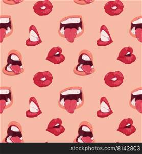 Cartoon mouth pattern. Seamless print of face expressions with opened and closed mouth, lips teeth and tongue. Vector texture. Speaking or talking, human grimace facial movement fabric. Cartoon mouth pattern. Seamless print of face expressions with opened and closed mouth, lips teeth and tongue. Vector texture