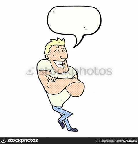 cartoon muscle guy with speech bubble