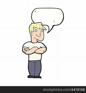 cartoon muscular man with speech bubble