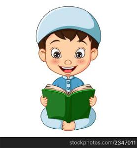 Cartoon muslim boy reading Quran