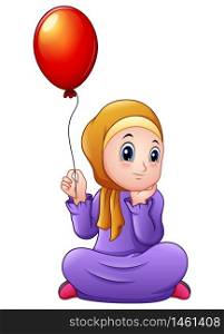 Cartoon muslim girl holding Balloon