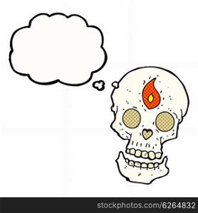 cartoon mystic skull with thought bubble