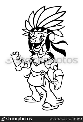 Cartoon native american indian character. Illustration clipart for coloring book