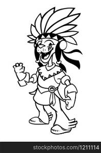 Cartoon native american indian character. Illustration clipart for coloring book