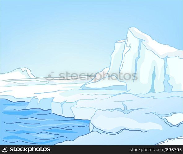 Cartoon Nature Landscape Arctic Isolated on White Background. Vector.