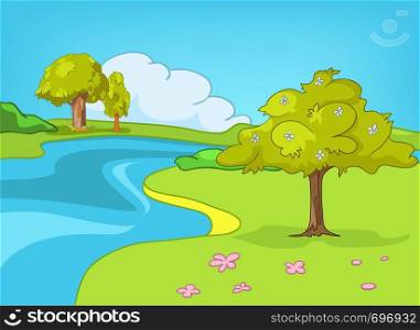 Cartoon Nature Landscape Isolated on White Background. Vector.