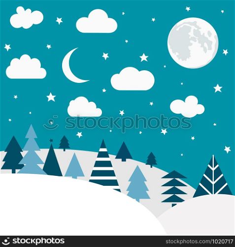 Cartoon nature winter landscape pattern. Christmas postcard, greeting card.