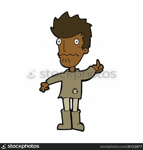 cartoon nervous man giving thumbs up symbol