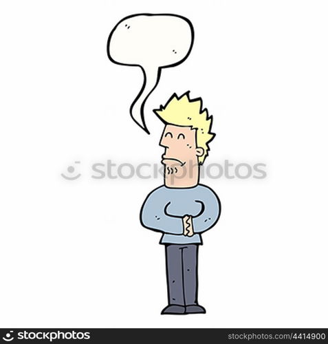 cartoon nervous man with speech bubble