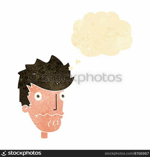 cartoon nervous man with thought bubble