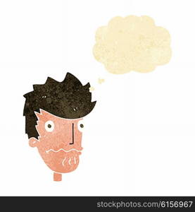 cartoon nervous man with thought bubble