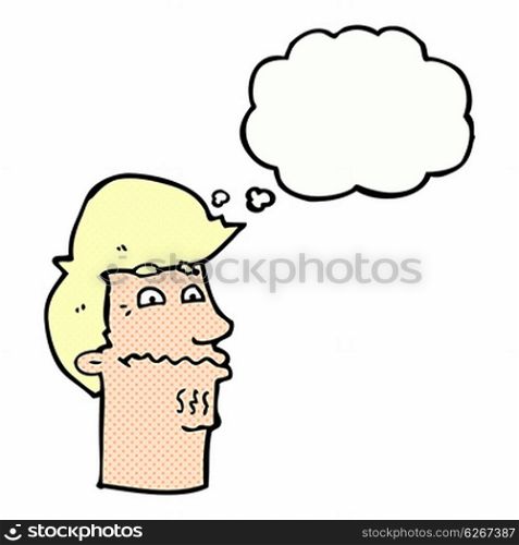cartoon nervous man with thought bubble