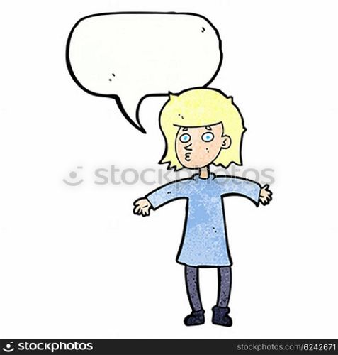 cartoon nervous woman with speech bubble