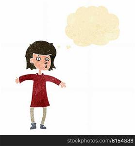 cartoon nervous woman with thought bubble