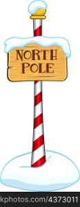 Cartoon North Pole Wooden Sign With Snow. Vector Hand Drawn Illustration Isolated On Transparent Background