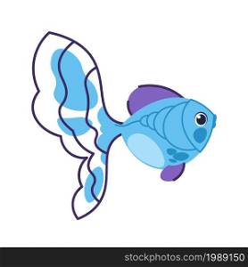 Cartoon ocean fish. Blue underwater fauna, sea animal with bright tail fins and scales. Marine coral reef for aquarium goldfish isolated single element. Undersea swimming creature, vector illustration. Cartoon ocean fish. Blue underwater fauna, sea animal with bright tail fins and scales. Marine coral reef for aquarium goldfish isolated. Undersea swimming creature, vector illustration