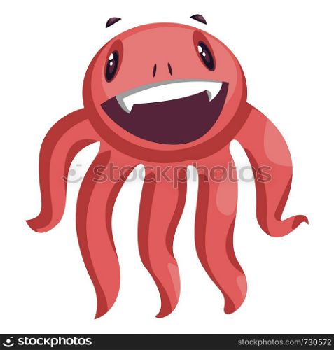 Cartoon octopus monster smiling white background vector illustration.